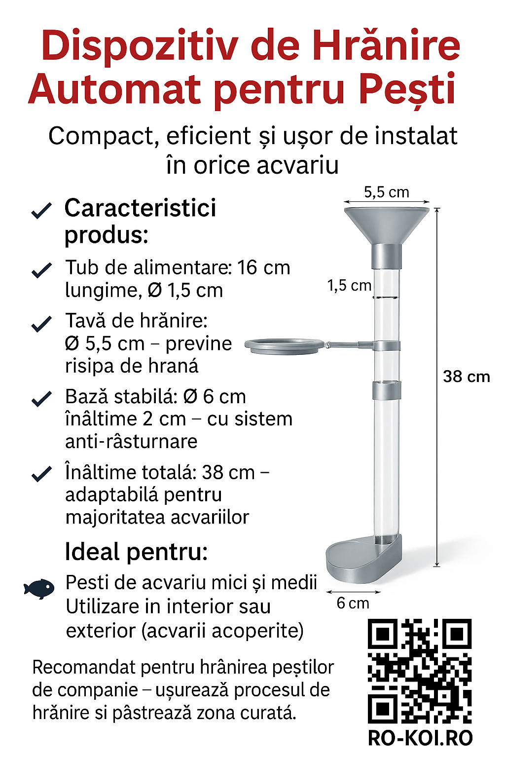 Hranitor YEE PJJ-182 – alimentare precisa pentru pesti, ideal pentru hranire zilnica