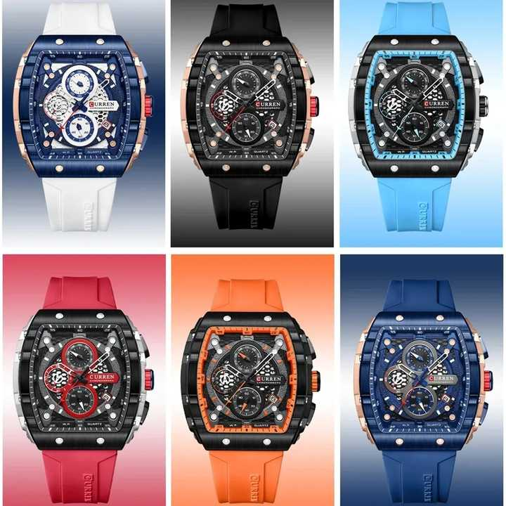 Ceas Barbati CURREN 8442, Cronograf Quartz, Cadran Patrat, Curea Silicon Premium, Afisaj Zi/Data, Rezistenta la Apa 3ATM, Negru/rosu+Cutie cadou