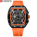Ceas barbatesc Curren 8442 Orange – cronograf sport | Quartz japonez | Curea silicon | Design robust si elegant