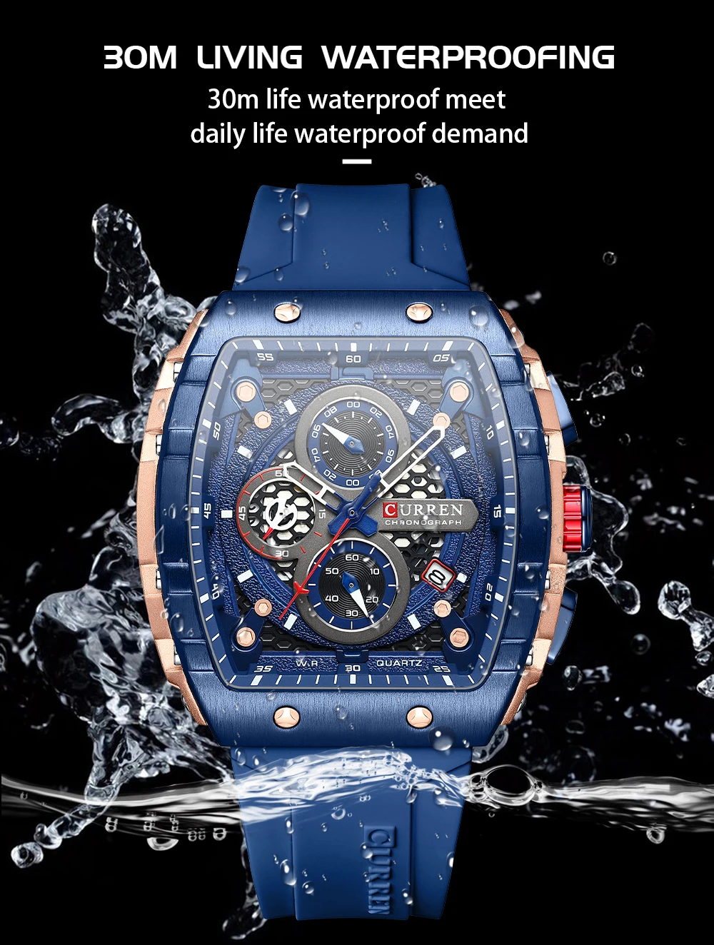 Ceas barbatesc Curren 8442 Orange – cronograf sport | Quartz japonez | Curea silicon | Design robust si elegant