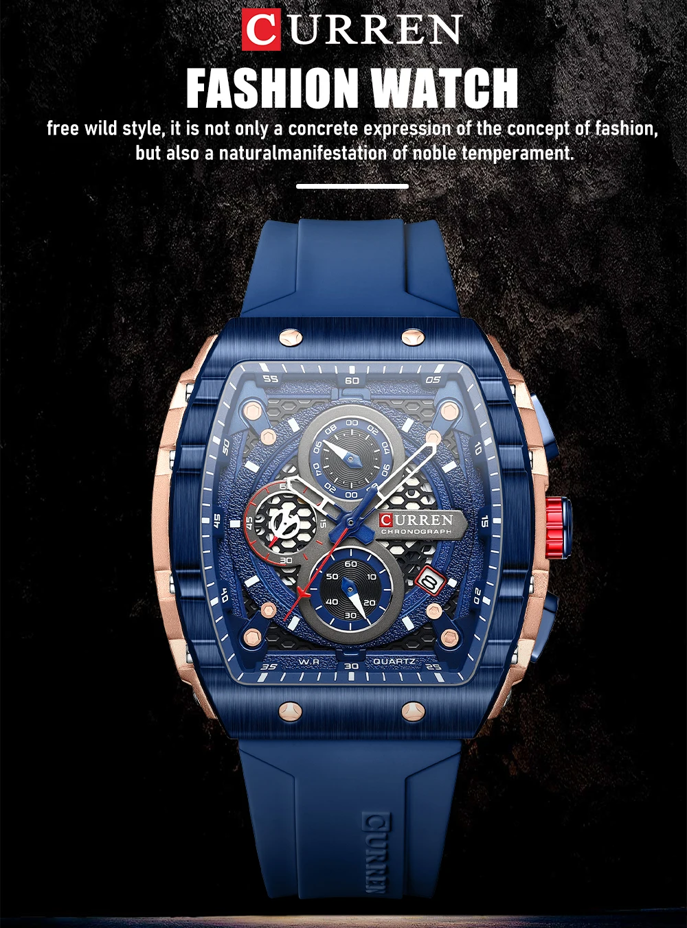 Ceas barbatesc Curren 8442 Blue Marine – cronograf sport | Quartz japonez | Curea silicon vibranta | Design robust si elegant