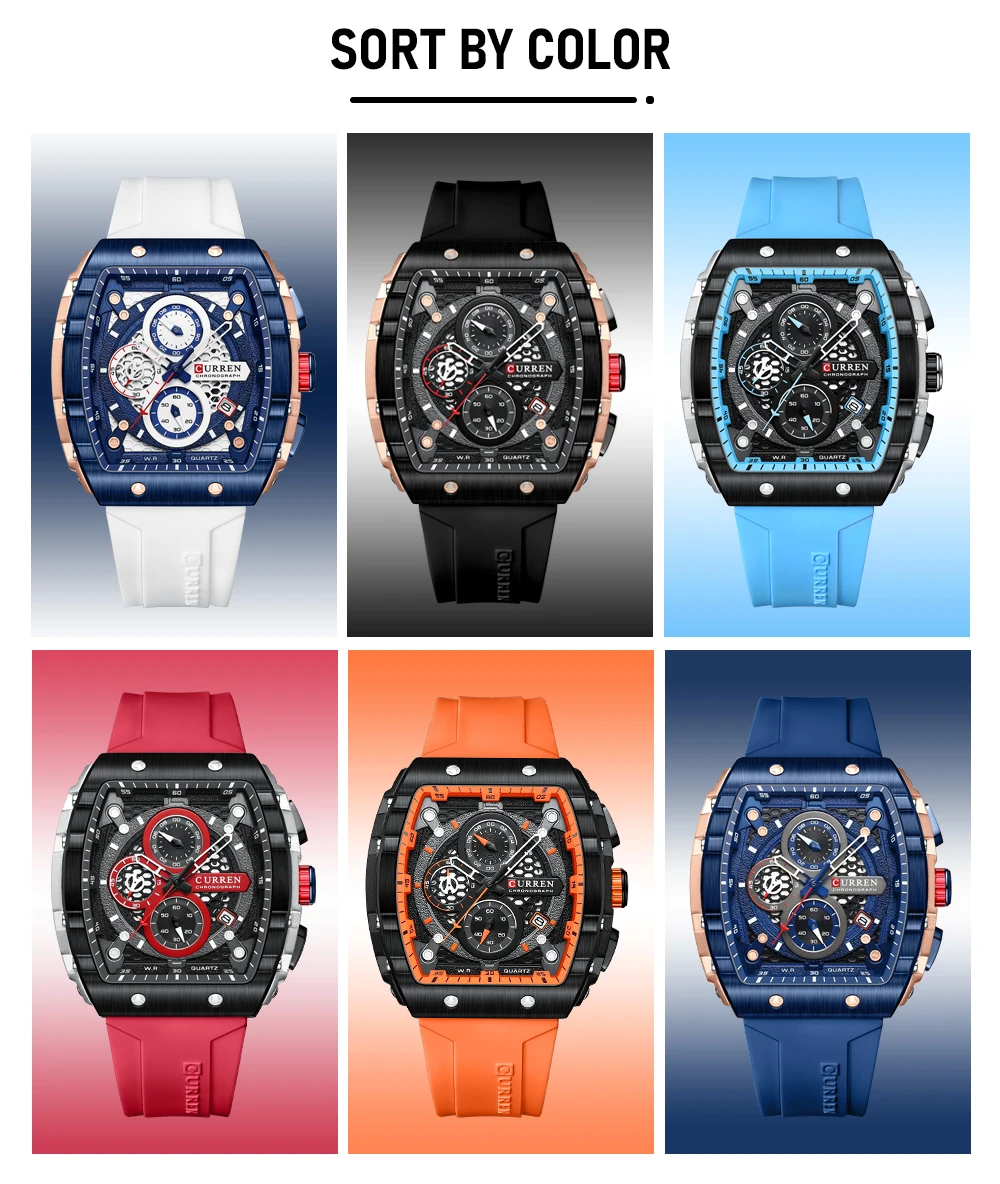 Ceas barbatesc Curren 8442 Blue Marine – cronograf sport | Quartz japonez | Curea silicon vibranta | Design robust si elegant