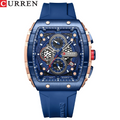Ceas Barbati CURREN 8442, Cronograf Quartz, Cadran Patrat, Curea Silicon Premium, Afisaj Zi/Data, Rezistenta la Apa 3ATM, Albastru/albastru+Cutie cadou