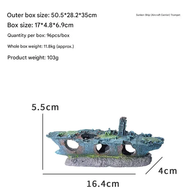 Ornament Acvariu Epava Portavion Trumpet A082 – Decor Nautic Sigur pentru Pesti, Ideal pentru Acvarii Tematice Marina