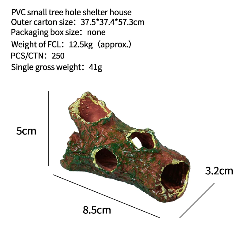 Adapost Decorativ PVC Trunchi Copac pentru Acvariu – Realist, Non-Toxic, 8.5x5x3.2cm