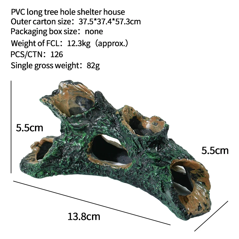 Adapost PVC Trunchi Copac Lung pentru Acvariu – Decor Realist, Non-Toxic, 13.8x5.5x5.5cm