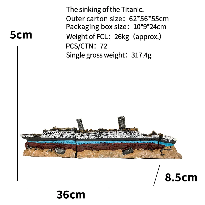 Decor Acvariu, Epava Titanic, Rasina Ecologica, 36x8.5x5cm