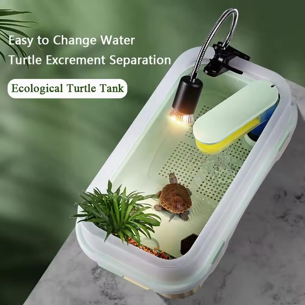 Acvariu ecologic SunSun FG-T68F pentru testoase – 66L, filtrare dubla, dus rotativ 90°, platforma de uscare extinsa, zonare inteligenta si design anti-evadare