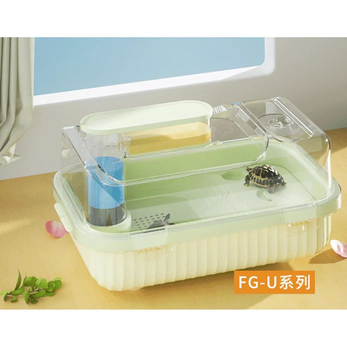 Acvariu SunSun FG-U6F pentru testoase – 66 cm, cu filtrare integrata, separare uscat/umed, vizibilitate 360°, design modern si intretinere usoara