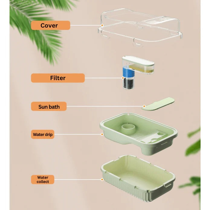 Acvariu SunSun FG-U6F pentru testoase – 66 cm, cu filtrare integrata, separare uscat/umed, vizibilitate 360°, design modern si intretinere usoara