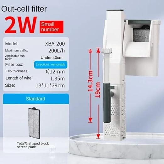 Filtru Cascada SunSun XBA-200 cu Prefiltru Dublu si Skimmer | 200L/h | 2W | Pentru Acvarii 15–35L