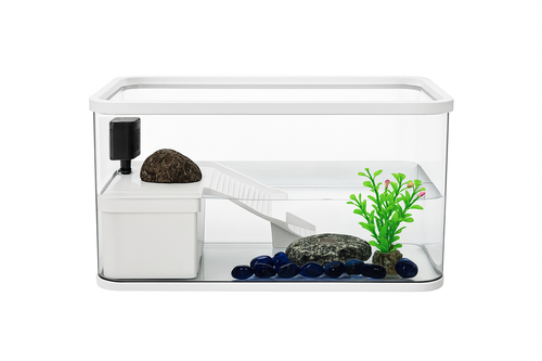 Acvariu ecologic SunSun FG-B4F pentru testoase – cu filtrare dubla, rampa antiderapanta, platforma de basking si design multifunctional pentru reptile semiaquatice