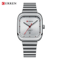 Ceas Barbati CURREN 8460, Quartz, Cadran Patrat, Bratara Inox, Afisaj Zi/Data, Rezistenta la Apa 3ATM, Argintiu/argintiu+Cutie cadou