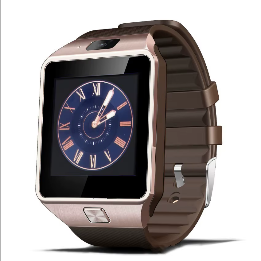 Smartwatch DZ09 2025 cu camera HD, SIM, Bluetooth, IP67, 1.69", curea silicon sport, auriu