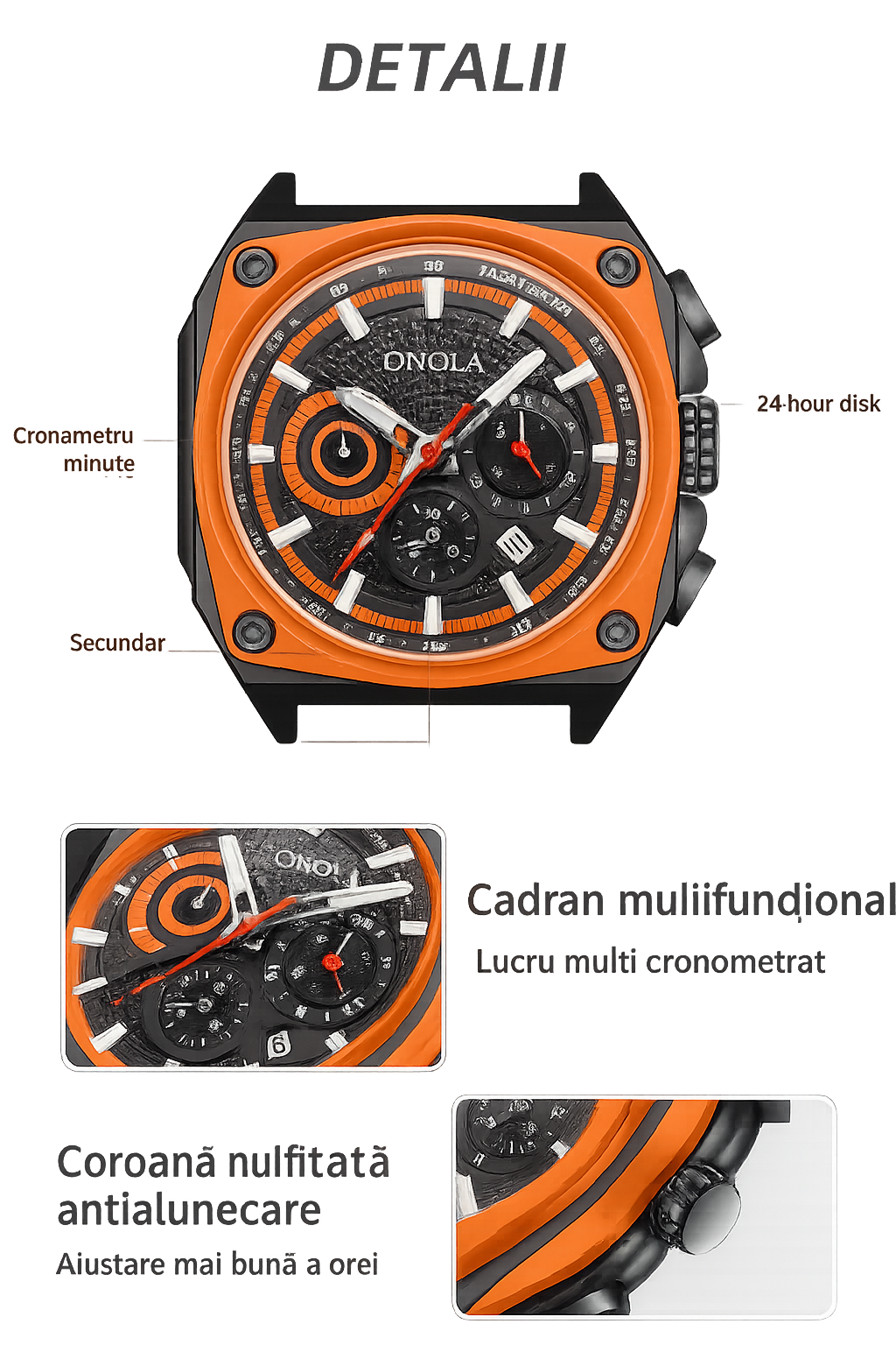 Ceas barbatesc ONOLA 6847, cronograf, quartz MIYOTA, rezistent la apa 3BAR, curea silicon, 48.5 mm, verde/verde