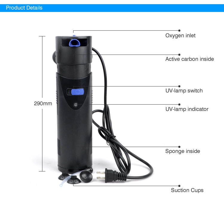 Filtru Intern SunSun CUP-809 – 700 L/h | Sterilizator UV 9W | Filtrare mecanica & biologica | Pentru acvarii pana la 250L