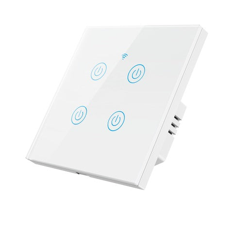 Intrerupator Smart WiFi Touch 16A – Panou din Sticla, 4Gang, Compatibil Tuya, Alexa & Google Home, Model 118/86, Control de la Distanta, Alb