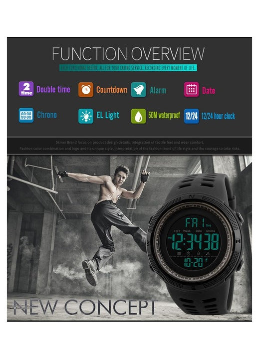 Ceas Sport Digital Barbati SKMEI 1251 | Rezistent Apa 50M | Cronometru, Alarma, LED | Auriu-Rosu