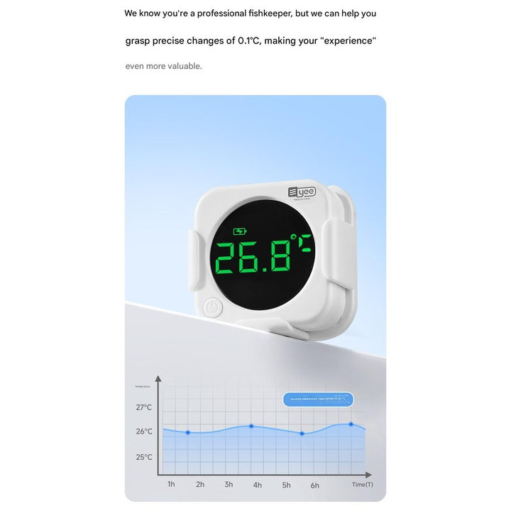 Termometru Digital Acvariu YEE YWD‑030, Afisaj LED Verde, Montare Externa, Masurare Precisa, Design Compact