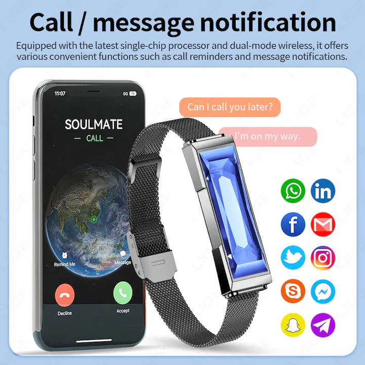 LIGE BWDS03 Blue Diamonds – Smart Bracelet de Lux pentru Femei, Fitness Tracker, Monitorizare Sanatate, Bratara Inteligenta cu SDK & Functii Premium+bratara cadou