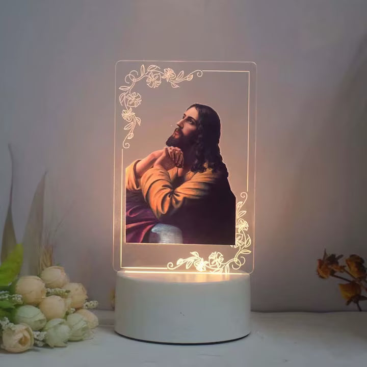Lampa Religioasa 3D LED Premium – Iluminare Warm White 3500K, Acrilic de Inalta Claritate, USB, Cadou Spiritual Iconita, Exclusivist