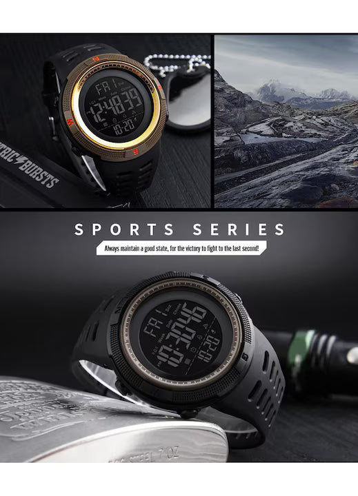 Ceas Sport Digital Barbati SKMEI 1251 | Rezistent Apa 50M | Cronometru, Alarma, LED | Auriu-Rosu