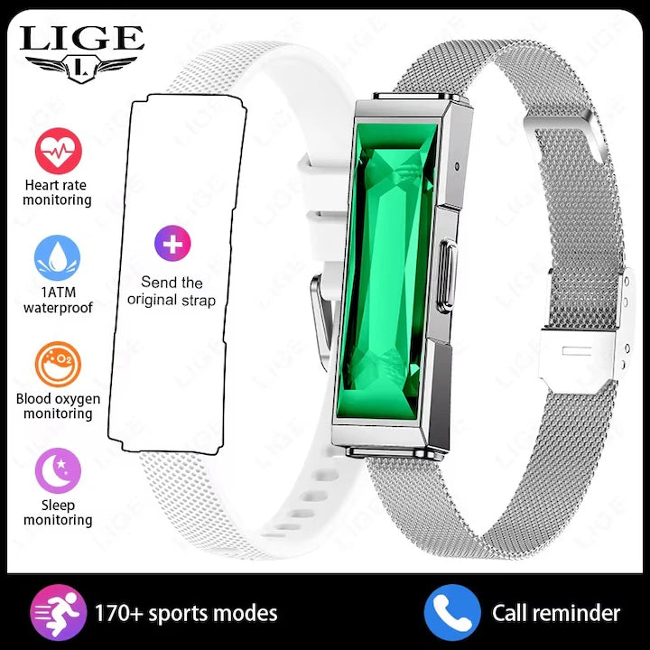 LIGE BWDS03 Green Diamonds – Smart Bracelet de Lux pentru Femei, Fitness Tracker, Monitorizare Sanatate, Bratara Inteligenta cu SDK & Functii Premium+bratara cadou