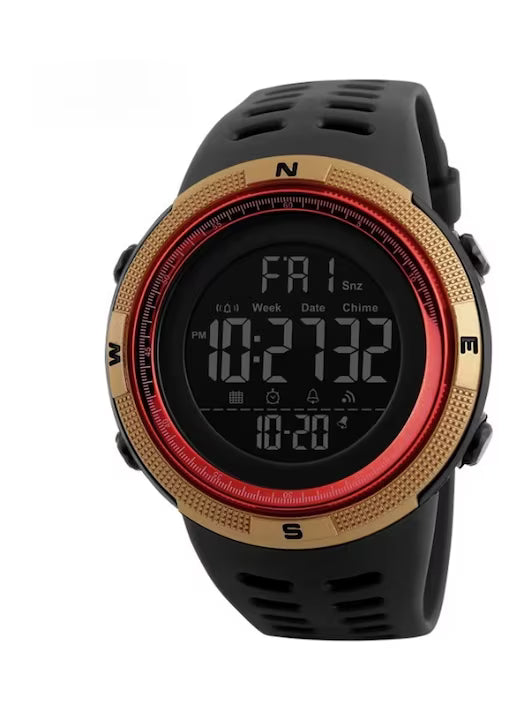Ceas Sport Digital Barbati SKMEI 1251 | Rezistent Apa 50M | Cronometru, Alarma, LED | Auriu-Rosu
