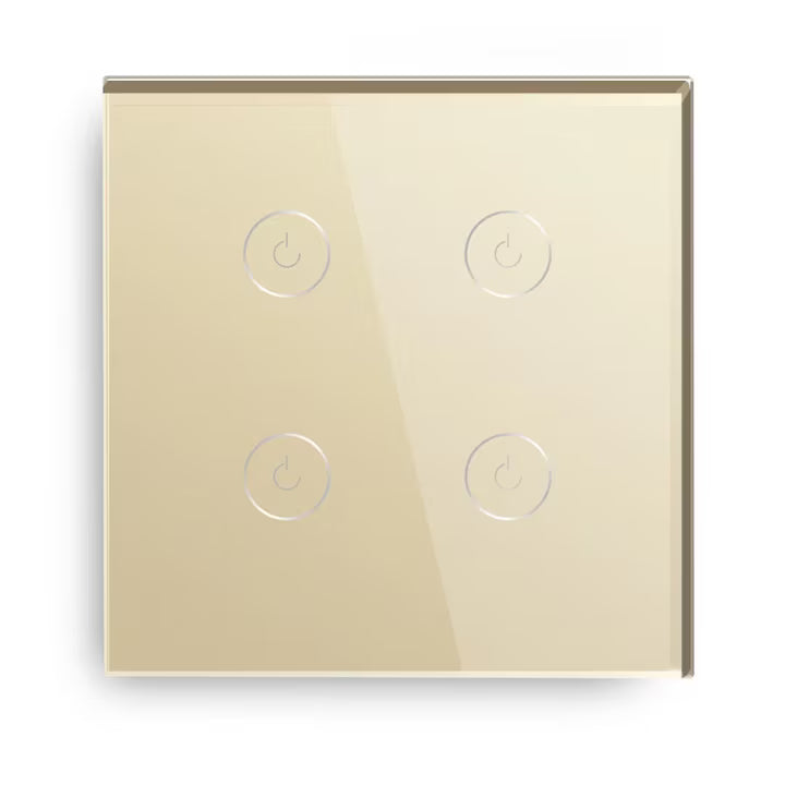 Intrerupator smart, Tuya Smart Life, Home Light Switch, control vocal APP, wi-fi 2, 4GHz+bluetooth, N+L, 2 butoane, compatibil Alexa si Google assistant, sticla securizata, auriu