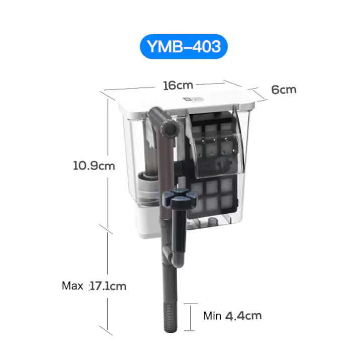 Filtru Acvariu YEE YMB‑03 – Hang‑On Compact, 3–5W, 300–400 L/h, Silentios, Ideal pentru Acvarii pana la 40 cm