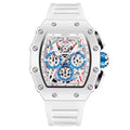 Ceas Barbati ONOLA 6827W, Luxury Sport, Cadran Skeleton Tonneau, Quartz, Curea Silicon Premium, Afisaj Zi/Data, Alb+Cutie cadou