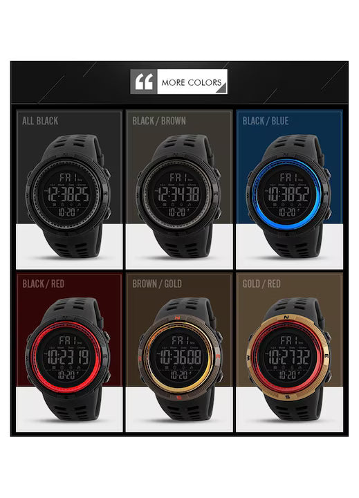 Ceas Sport Digital Barbati SKMEI 1251 | Rezistent Apa 50M | Cronometru, Alarma, LED | Auriu-Rosu